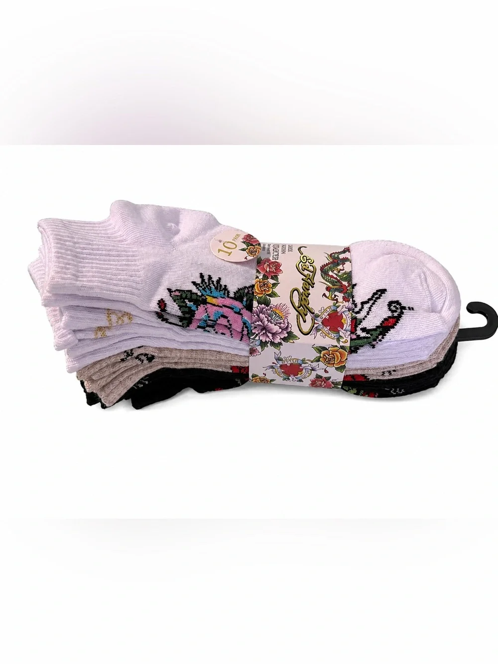 Ed Hardy 10 Pack Tattoo Graphic Quarter Socks NWT